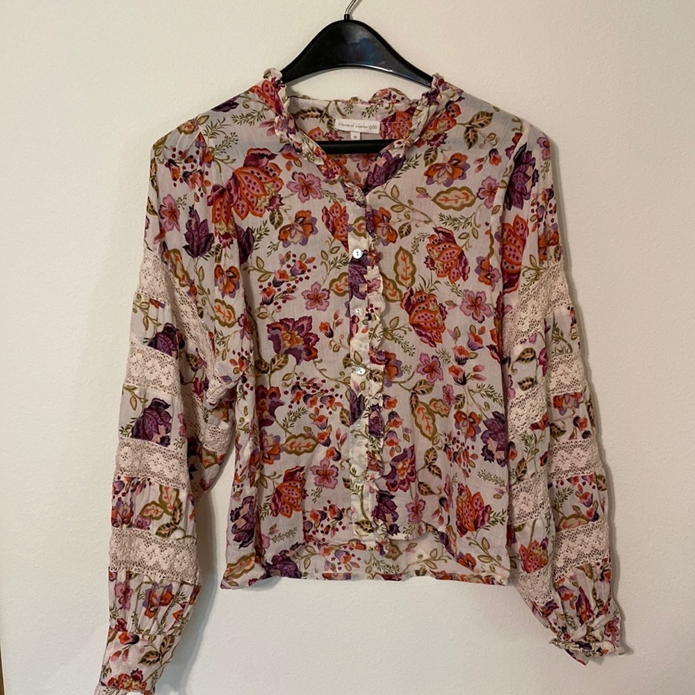 House of Harlow 1960 Printed Balloon Sleeves Cotton Blouse Size M